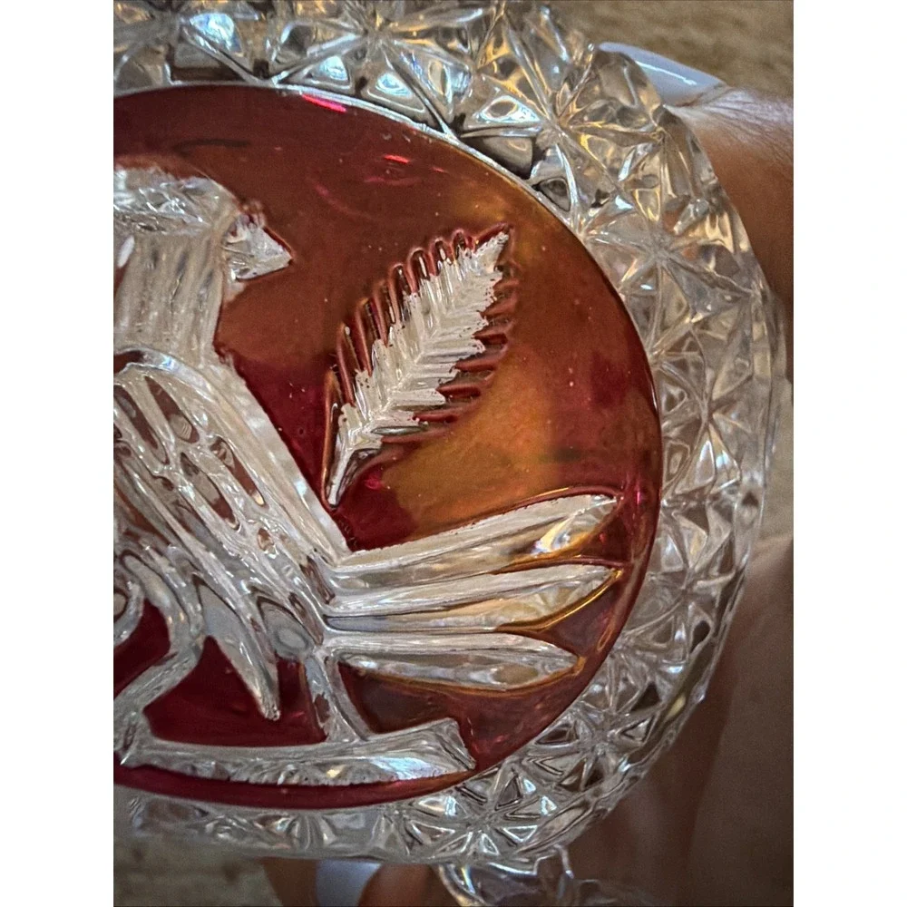 Hofbauer Byrdes Red Bird Crystal Small Oval Shaped Covered Trinket Box